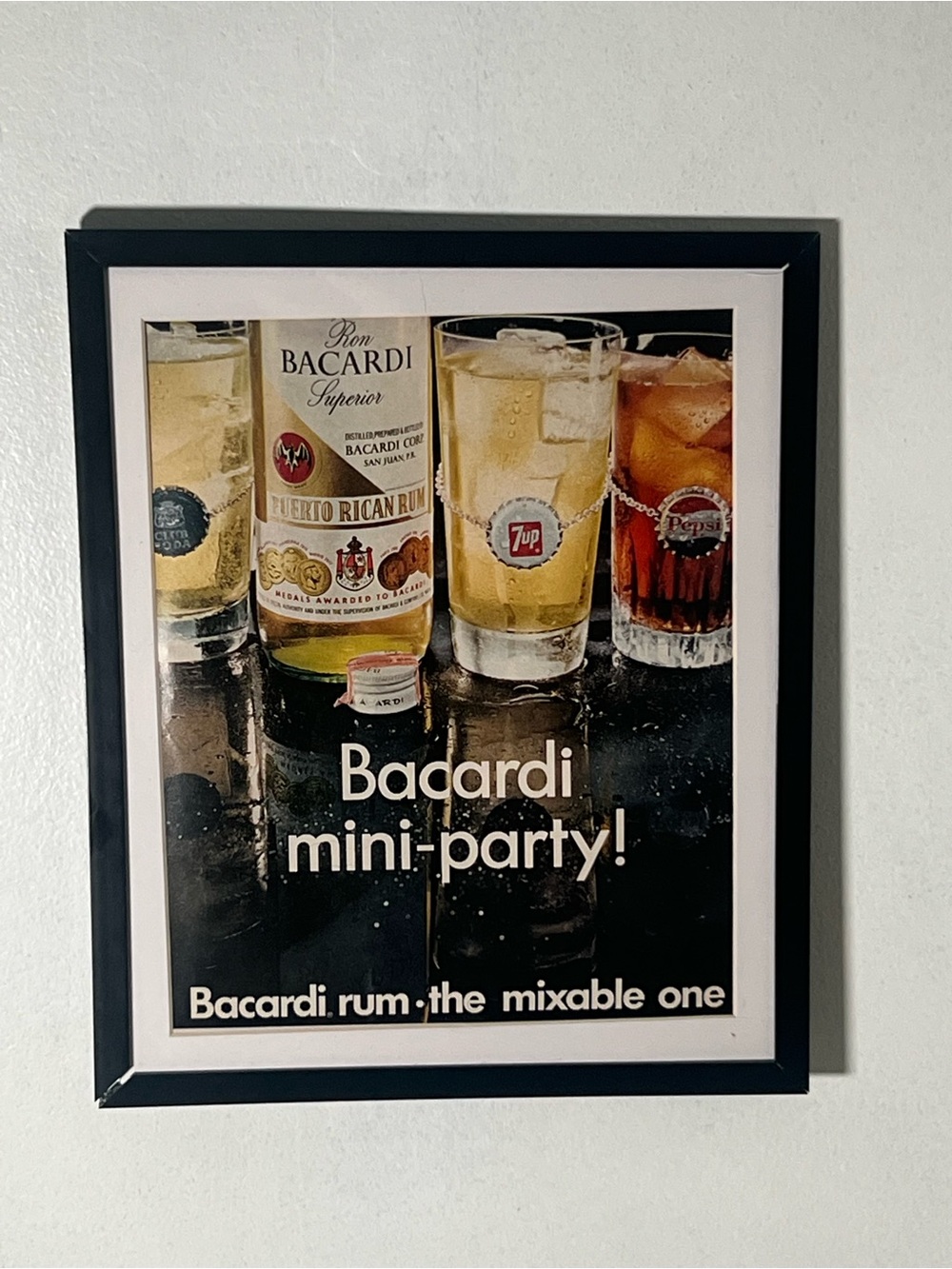 Vintage Bacardi Mini-Party Framed Art Advertisement Ad Home Decor